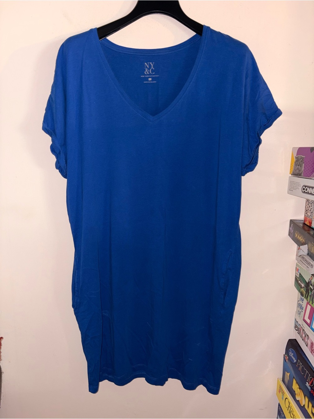 NY&C Blue V-Neck T-Shirt dress with Pockets size L